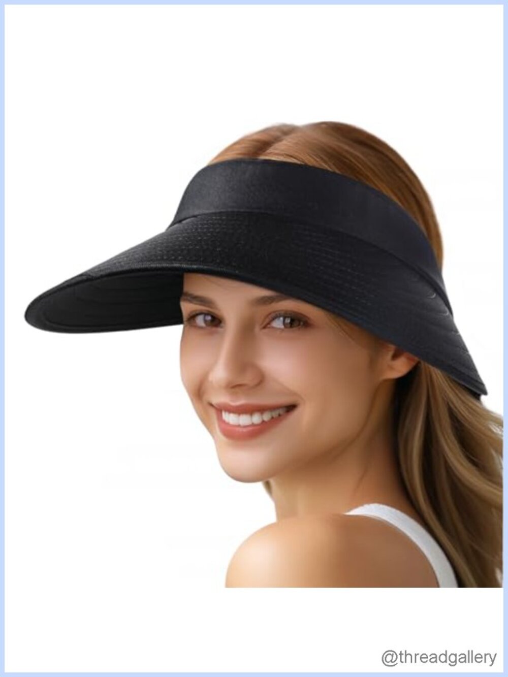 Women Wide Brim Sun Visor Hat Foldable Ponytail Cap